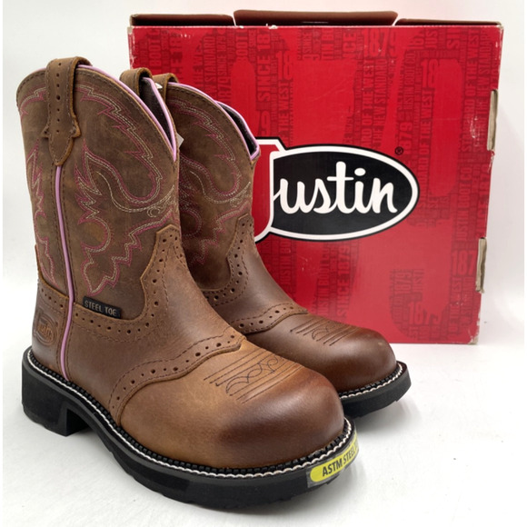 Justin WANETTE GY9980 Women's NEW Waterproof Steel-Toe Boot Brown US Size 7 - Picture 1 of 11